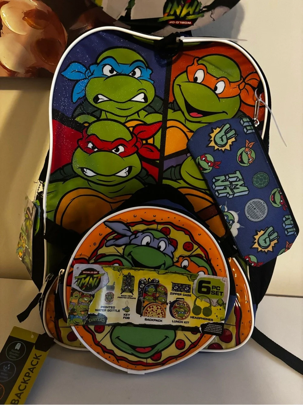 Teenage Mutant Ninja Turtles Kids Backpack Set with Bright Green Headphones